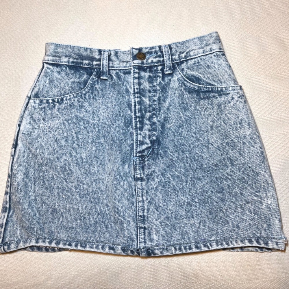 Vintage Rock Acid Wash Denim Mini Skirt High Waisted 80s Retro Women Size XS